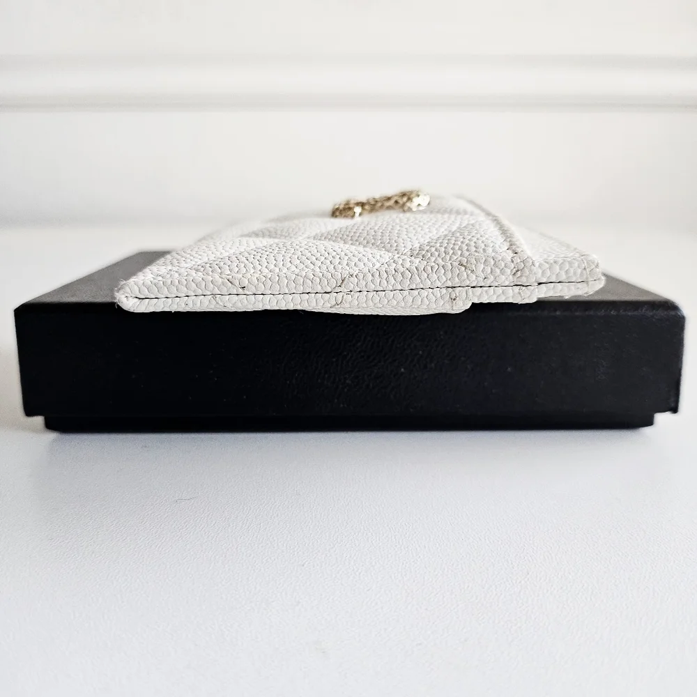 Chanel White Caviar Leather Classic Card Holder Wallet